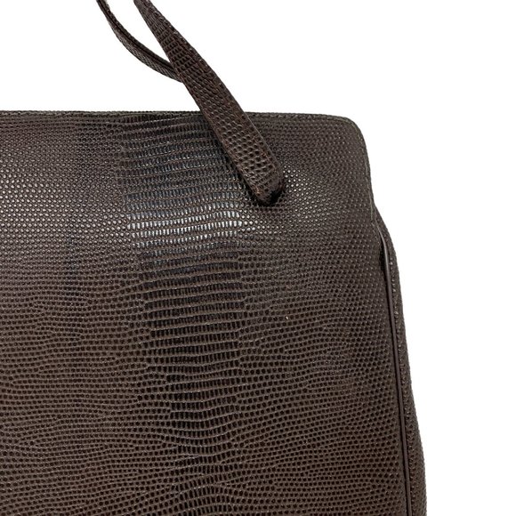 Vintage 1960s Leather Purse Chocolate Brown Faux Snakeskin Randley Handbag - Picture 2 of 15